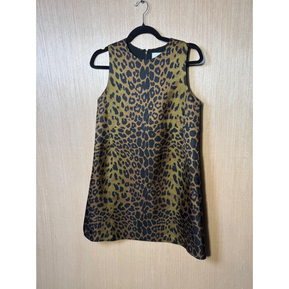 Tuckernuck Womens Leopard Print Sleeveless Shift Mini Dress Brown Gold Small
